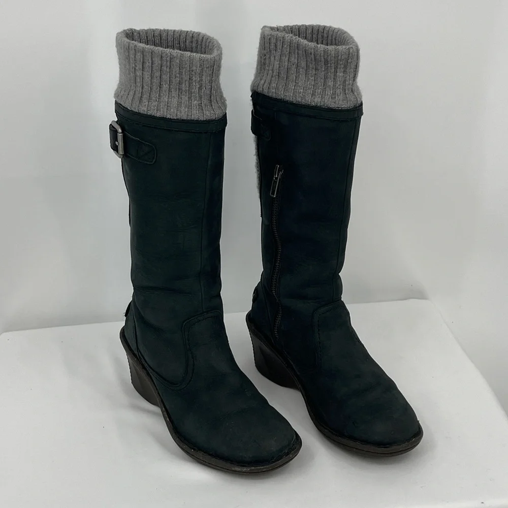 UGG Soft GRAY MID CALF BOOTS ZIPPER SIDE LEATHER WOMENS SIZE 6 WEDGE